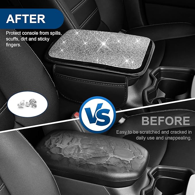 Center Console Cover Fit for VW/Volkswagen Arteon Premium Leather Car Armrest Cover with 2 Storage BagsStorage Box Waterproof Car Arm Rest Covers(Black)