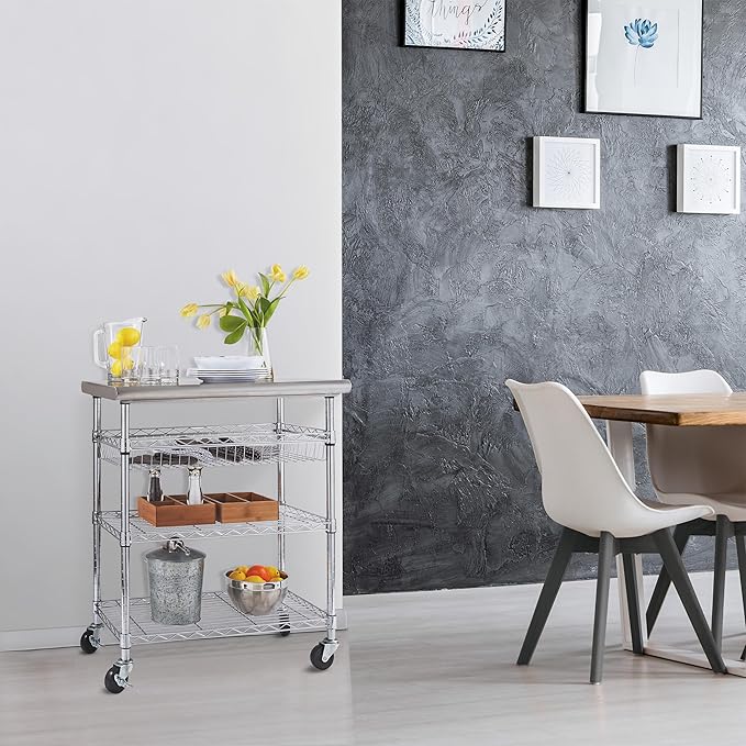 Seville Classics Commercial Work Table Island Utility Cart Prep Station, for Restaurant, Kitchen, Warehouse, Garage, Hotel, Home, Stainless-Steel Top NSF , 30" W x 20" D