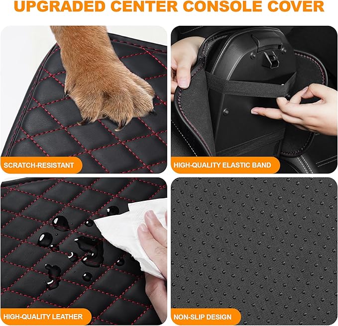 Center Console Cover for Cars Fit for Jeep Gladiator Leather Armrest Covers with 2 Storage Bags(Black&Red)
