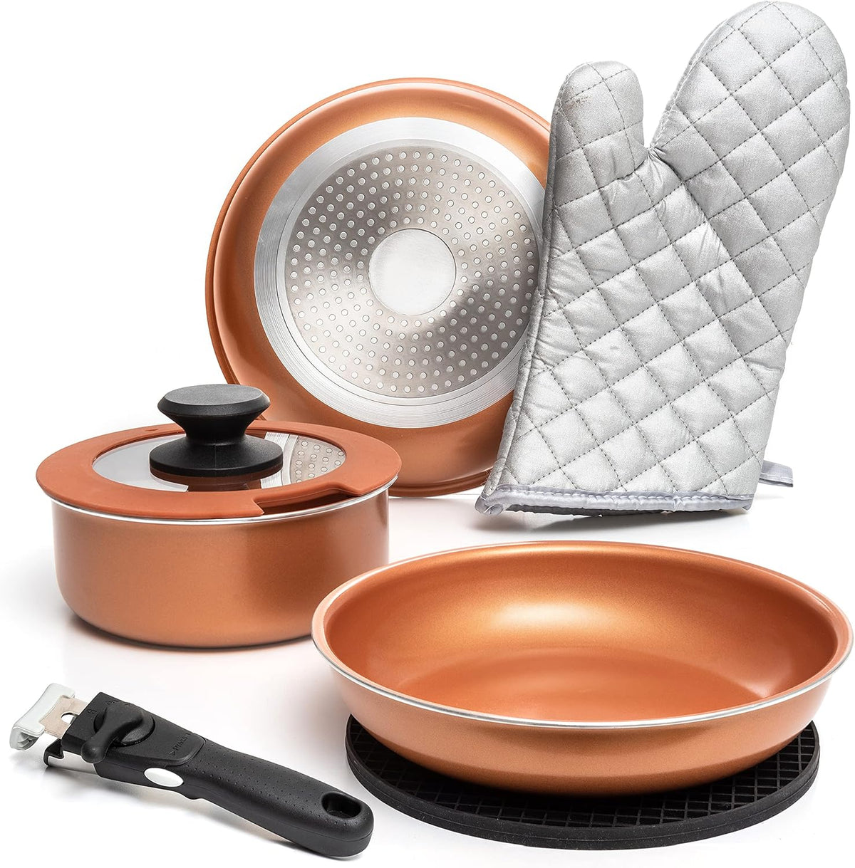 Moss & Stone Aluminum Pots And Pans Set Nonstick, Removable Handle Cookware, Stackable Pots And Pans Set, Dishwasher safe, Induction Pots And Pans, Camping Cookware Set (5 Pcs Burgandy)