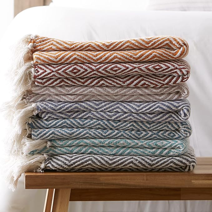 DII Diamond Throw Collection Woven Cotton, 50x60, Cinnamon (Pack of 2)