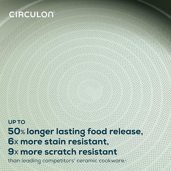 Circulon Halo with LaserDefense Ceramic Nonstick Cookware Set, 11-Piece Pots and Pans Set, Sage