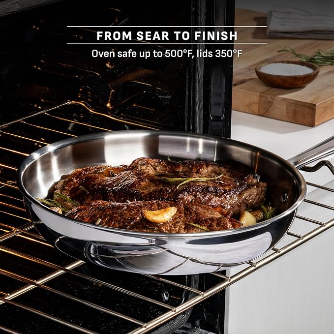 T-Fal Pro Tri-Ply Stainless Steel Cookware Set, 3-Piece Induction Cookware, Oven Safe 500F, Fast & Even Heat, Professional Quality, Durable Pots and Pans Set, Fry Pan, Silver