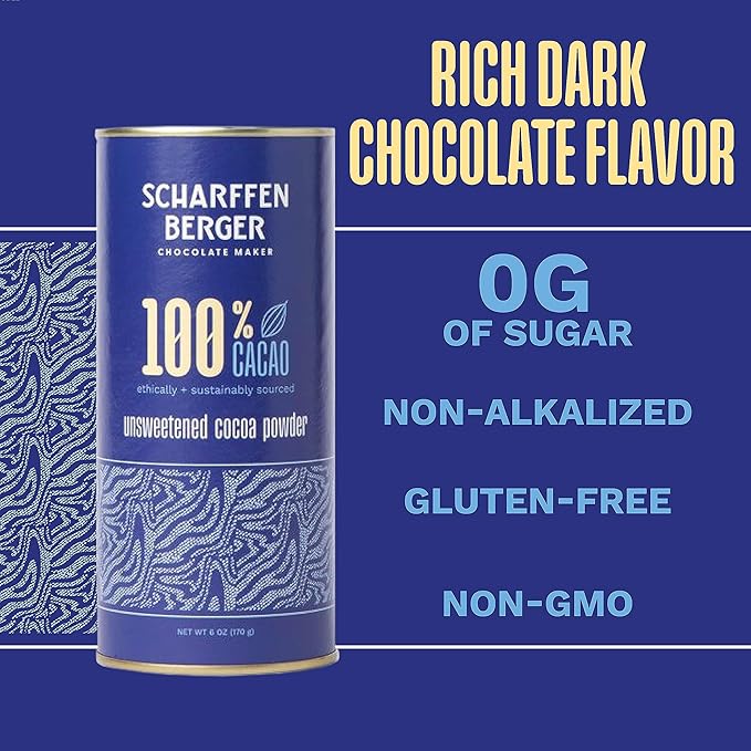 Scharffen Berger 100% Cacao Unsweetened Dark Chocolate Cocoa Powder (6 Ounce, Pack of 3) - Gluten Free, Non GMO, Natural Chocolate Powder