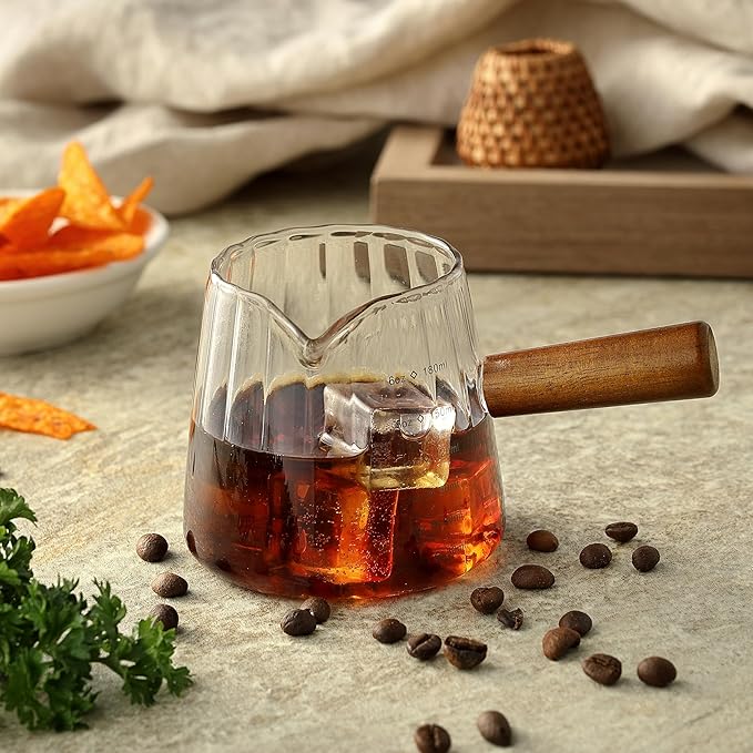 6OZ Espresso Cups, JINLIFA Glass Espresso Shot Measuring Cup with V-Shaped Mouth, Markings in both oz& ml