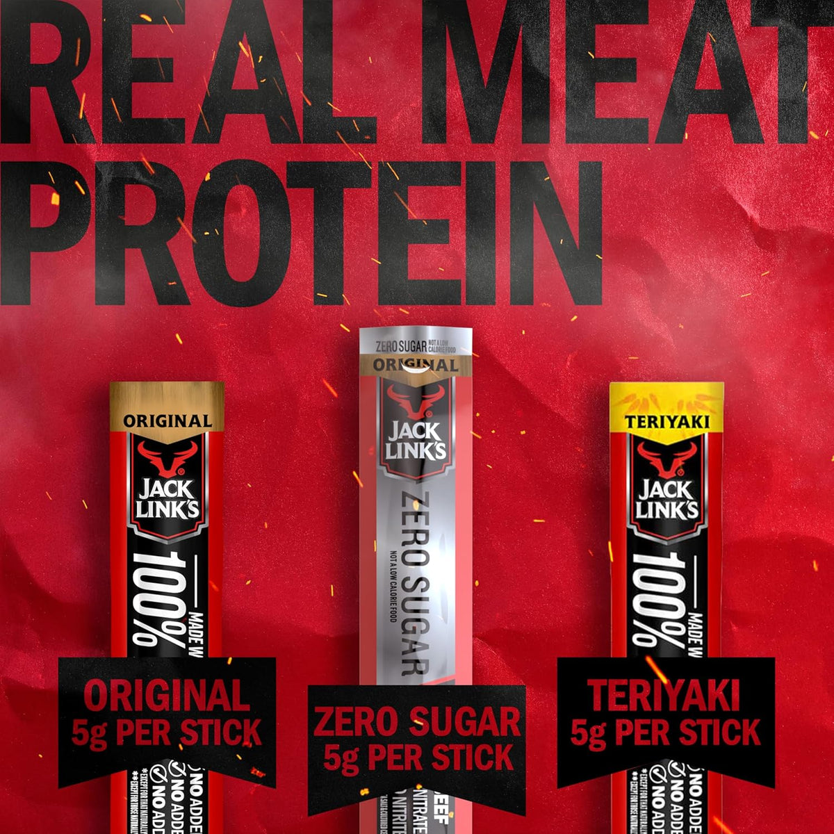 Jack Link's Beef Jerky Sticks Variety Pack - Original, Teriyaki & Zero Sugar - Made with 100% Real Beef - Ready to Eat Real Meat Protein Snacks - 5g Protein per Serving - (20 Pack) 0.92 oz