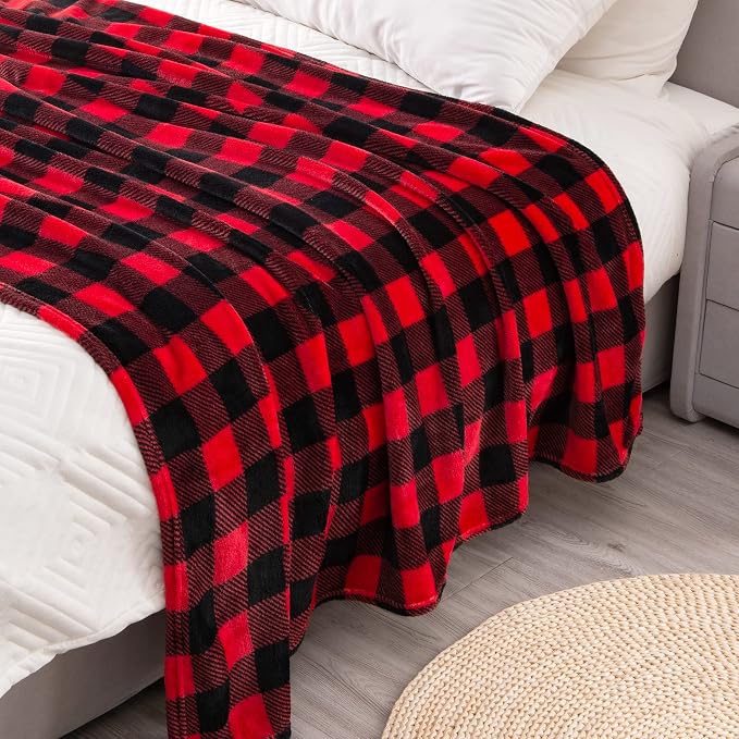 BEDELITE Flannel Blanket for Couch, Red & Black Plaid Fleece Throw Blanket, Soft & Warm Buffalo Plaid Decor Gift Blanket for Women, Men, 50"x60"