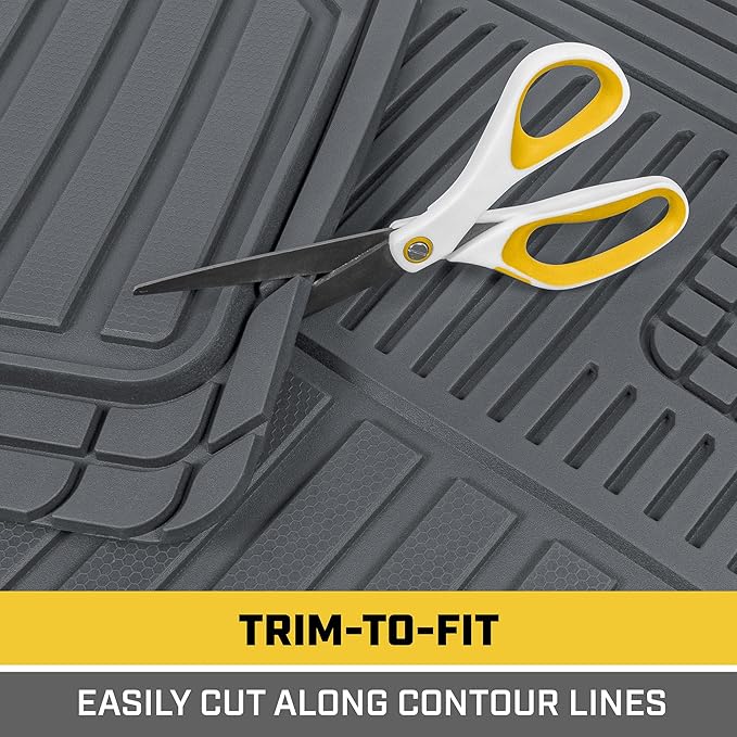 Cat® ToughLiner™ Gray Car Floor Mats - Heavy Duty Trim to Fit Floor Mats for Trucks - All-Weather Truck Accessories & Odorless Rubber Automotive Floor Mats - Car Mats & SUV Floor Liners for Car