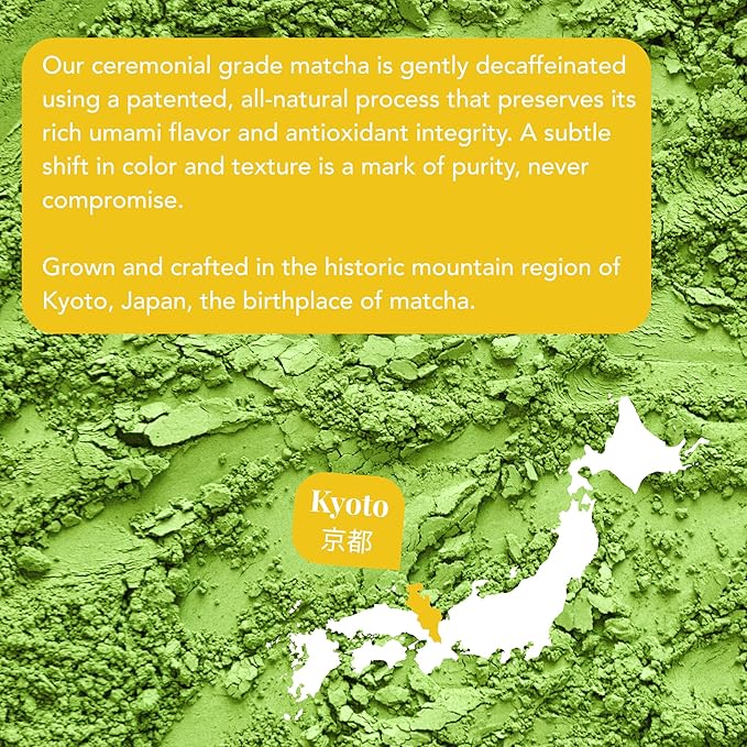 Caff Off Lemon Flavored Decaf Matcha Green Tea Powder From Japan – 1.06 oz / 30 g – Ceremonial Grade & Sugar-Free – No Fillers or Milk Powders – Naturally Decaffeinated Without Chemicals – Tested for Heavy Metals – First Harvest, Shade-Grown & Caffeine...