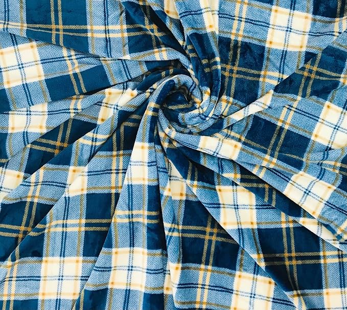 Teal Plaid Farmhouse Fleece Throw Blanket: Soft Blue Cream Brown Tartan Design Accent for Sofa Couch Chair Bed Dorm