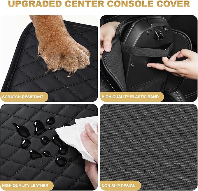 Center Console Cover for Ridgeline: Armrest Cover for Car with 2 Storage Bags - Scratch & Wear Resistant & Waterproof Leather Console Cover,Anti-Scratch Auto Armrest Pad Accessory （Black