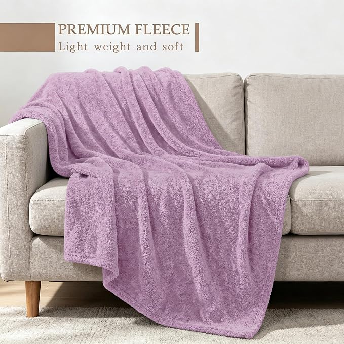 Exclusivo Mezcla Fleece Light Purple Throw Blanket for Couch Sofa, Ultra Soft, Lightweight and Fluffy Blankets for Women, All Season, 50x60 Inches