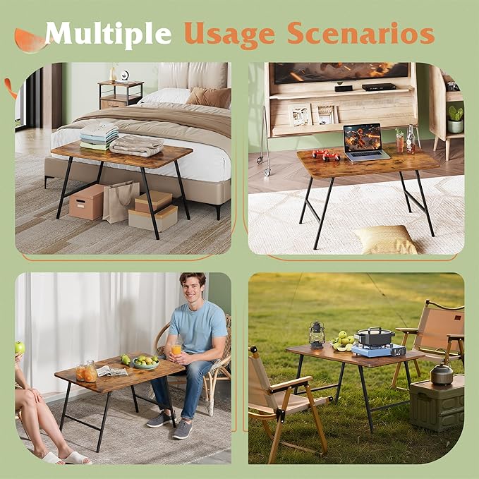 WLIVE Folding Coffee Table, Modern Portable Small Coffee Table with No Assembly Needed for Living Room, Home, Small Space, Rustic Brown