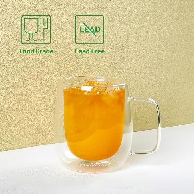 Double Wall Glasses, 14 OZ Insulated Mugs with Handle, Perfect for Tea, Coffee, Water, and More (Set of 2)