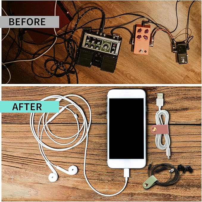 6 Pieces Cord Organizer, PU Leather Cable Organizer Reusable Cable Straps Clips Wire Ties Charging Cord Power Cord Earphone USB Holder Multipurpose Winder Holder Keeper Manager Management