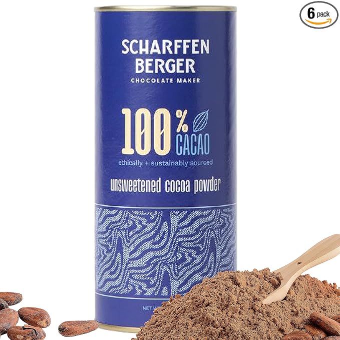 Scharffen Berger 100% Cacao Unsweetened Dark Chocolate Cocoa Powder (6 Ounce, Pack of 6) - Gluten Free, Non GMO, Natural Chocolate Powder
