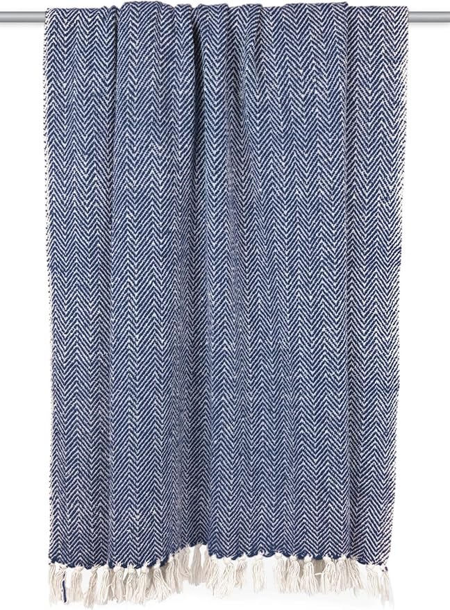 DII Chevron Throw Collection Handloomed Cotton, 50x60, Nautical Blue
