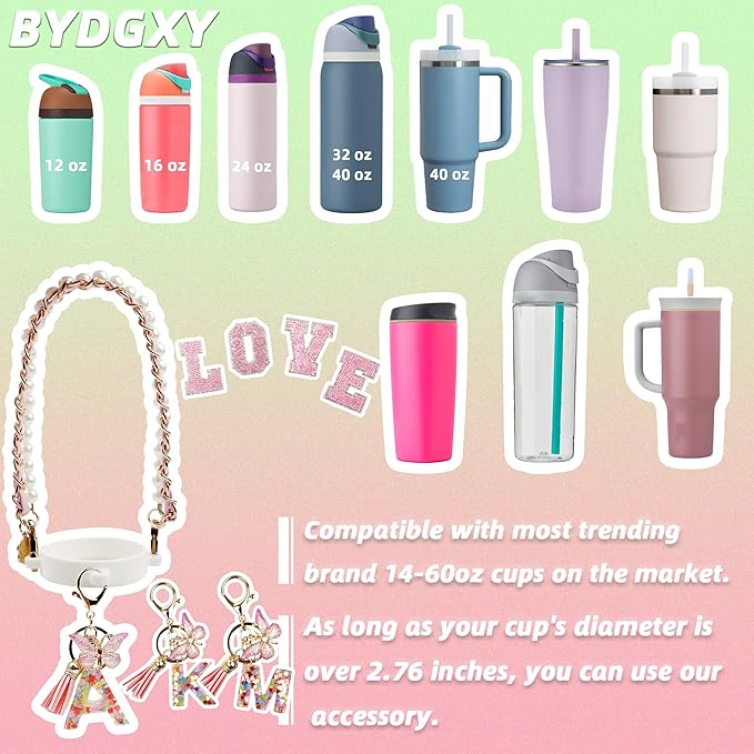 Letter Handle Strap Accessories with Cute Initial Charm Compatible with Owala Water Bottle 24oz 32oz 40oz Owala Kids