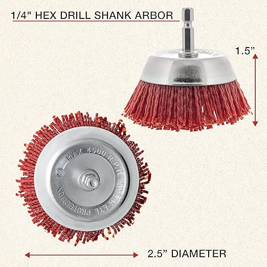 Dura-Gold 2.5" Abrasive Filament Nylon Bristle Cup Brush - 1/4" Hex Drill Shank Arbor, Coarse Grit Angle Grinder Brush for Truck Bed Liner Surface Prep, Sanding, Scuffing, Rust & Paint Removal