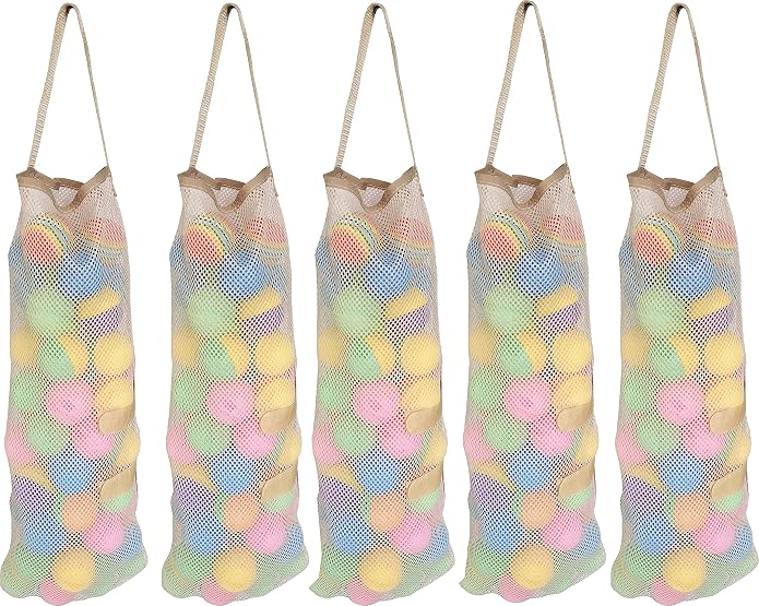 Hanging Mesh Storage 5Pack Potato & Onion Bags - Large Reusable Net Produce Bags (Beige)