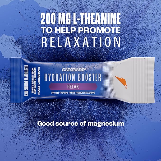 Gatorade Hydration Booster Electrolyte Drink Mix Powder Packets, Relax and Unwind, Raspberry Lemon, Makes 20 Fl Oz (Pack of 48)