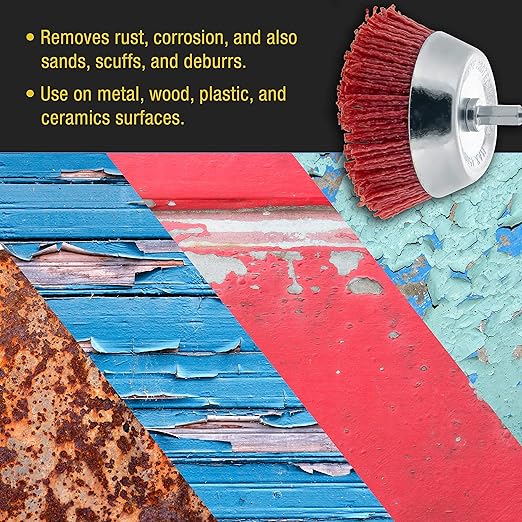 Dura-Gold 2.5" Abrasive Filament Nylon Bristle Cup Brush - 1/4" Hex Drill Shank Arbor, Coarse Grit Angle Grinder Brush for Truck Bed Liner Surface Prep, Sanding, Scuffing, Rust & Paint Removal