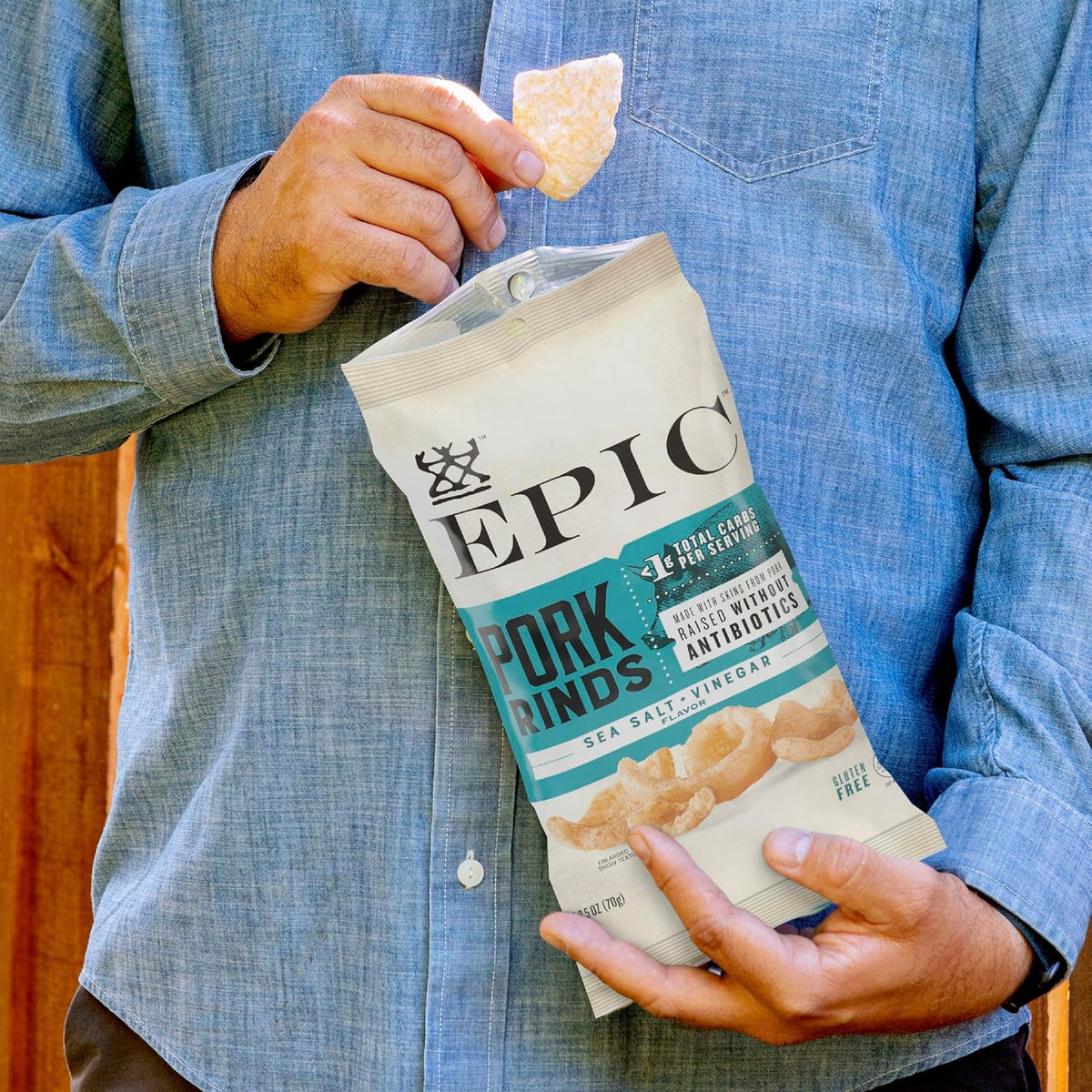 EPIC Sea Salt and Vinegar Pork Rinds, Keto Friendly, Protein Snacks, 2.5 oz