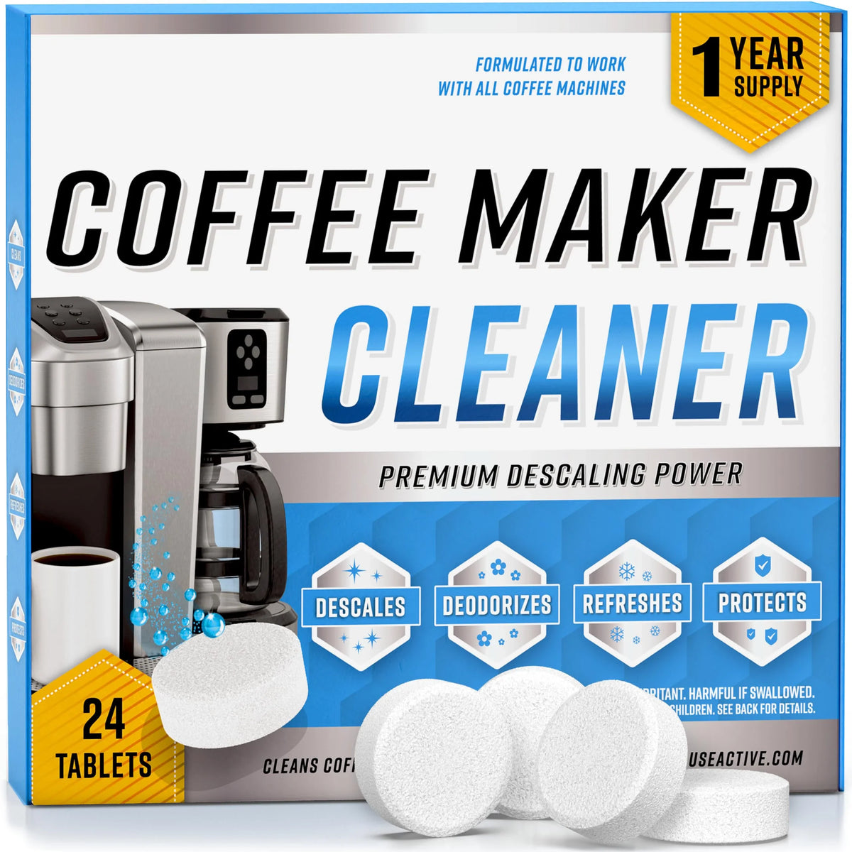 Coffee Machine Cleaner Descaler Tablets 24 Count,Coffee Maker Pot Descaling&Cleaning Tabs, Descale Drip Coffe&Espresso Machines
