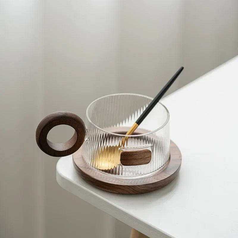 Coffee Cup Set Tea Cup 250ml Office Walnut  Wood Water Cup Casual Afternoon Tea Cup with Tray Spoon Coffee Cup