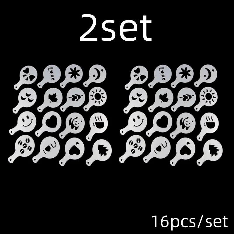 16Pcs/Set Coffee Mold Latte Cappuccino Barista Art Stencils Cake Duster Templates Coffee Accessories Milk Mold Coffe Decoration