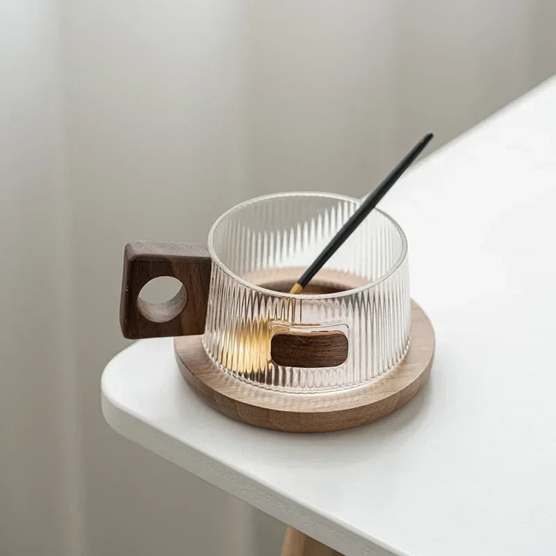 Coffee Cup Set Tea Cup 250ml Office Walnut  Wood Water Cup Casual Afternoon Tea Cup with Tray Spoon Coffee Cup