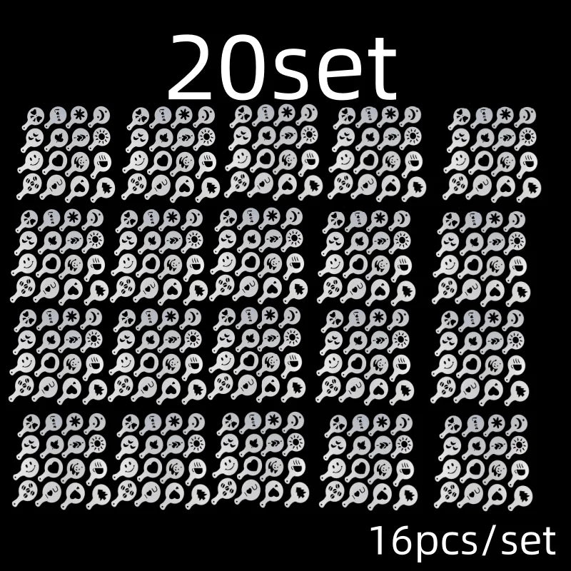 16Pcs/Set Coffee Mold Latte Cappuccino Barista Art Stencils Cake Duster Templates Coffee Accessories Milk Mold Coffe Decoration