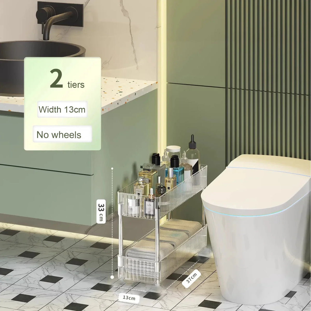 Clear Acrylic Trolley Rack Movable Rolling Utility Cart Narrow Gap Storage Rack with Wheels Bathroom Removable Shelf 2/3/4 Layer