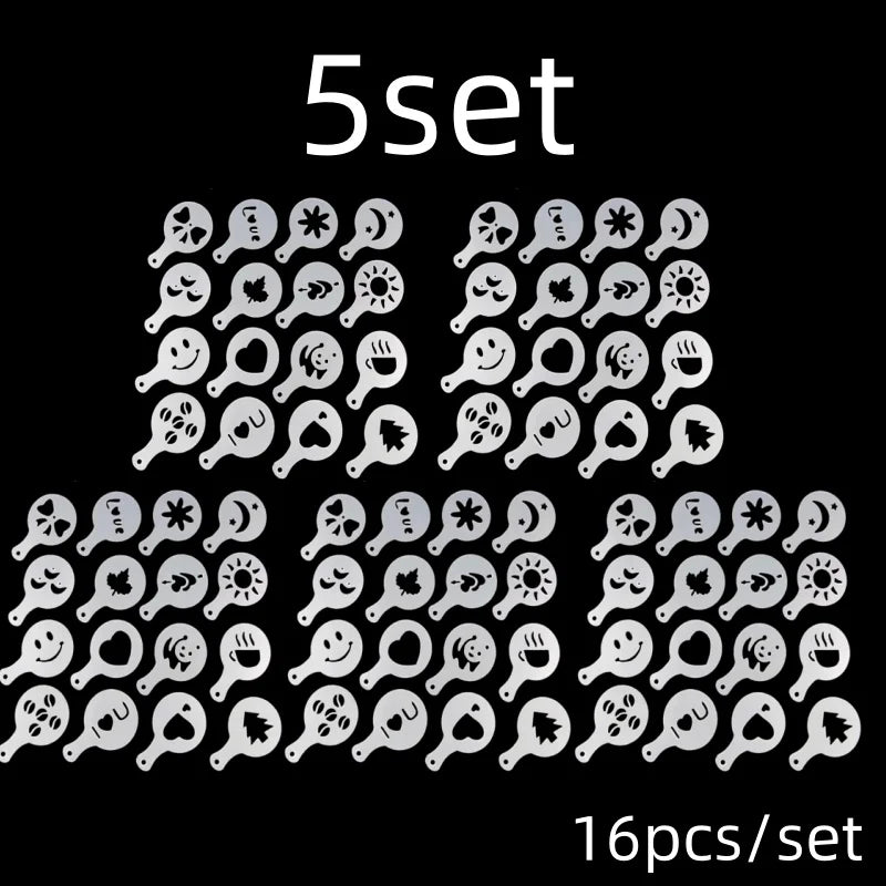 16Pcs/Set Coffee Mold Latte Cappuccino Barista Art Stencils Cake Duster Templates Coffee Accessories Milk Mold Coffe Decoration