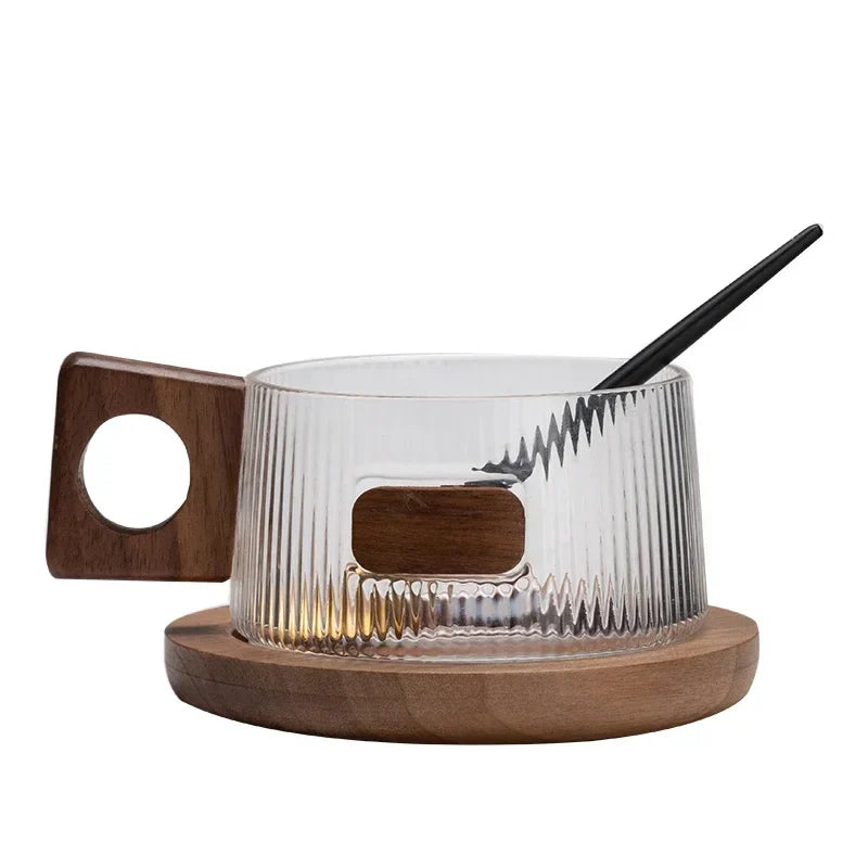 Coffee Cup Set Tea Cup 250ml Office Walnut  Wood Water Cup Casual Afternoon Tea Cup with Tray Spoon Coffee Cup