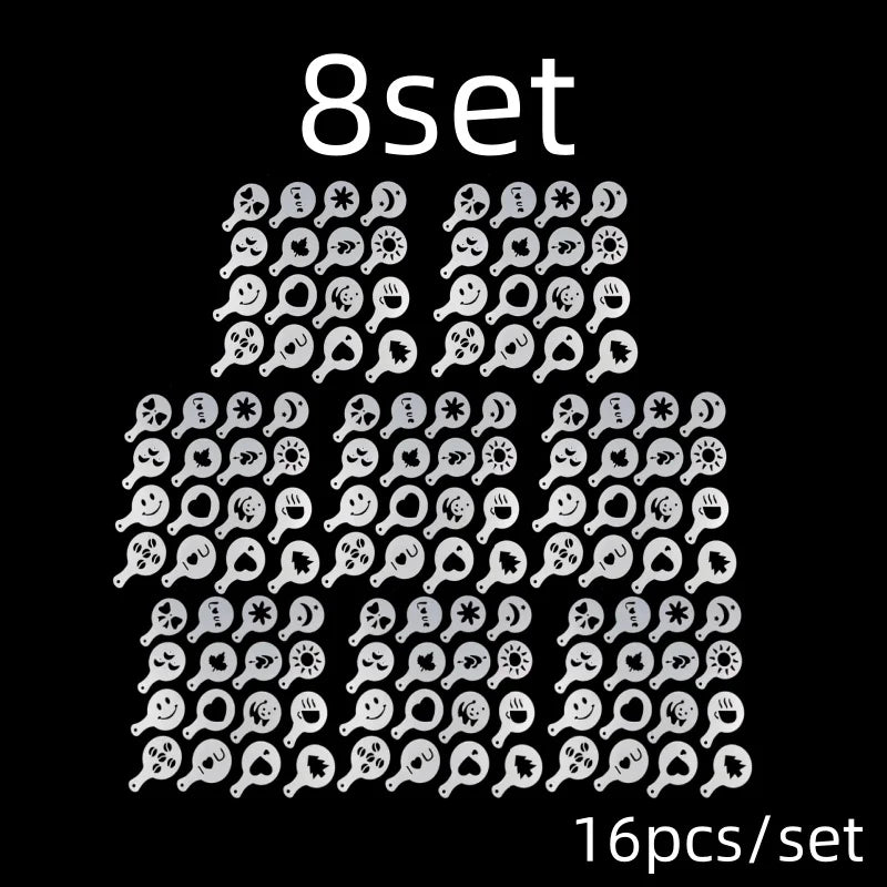16Pcs/Set Coffee Mold Latte Cappuccino Barista Art Stencils Cake Duster Templates Coffee Accessories Milk Mold Coffe Decoration