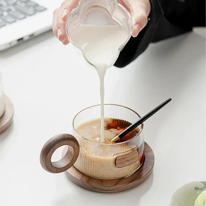 Coffee Cup Set Tea Cup 250ml Office Walnut  Wood Water Cup Casual Afternoon Tea Cup with Tray Spoon Coffee Cup