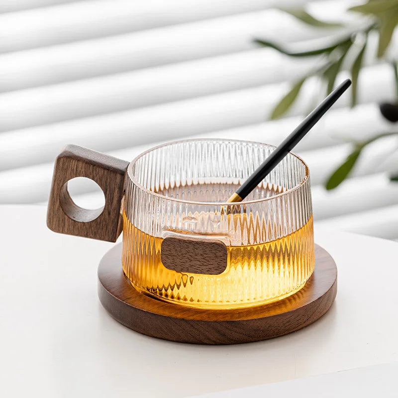 Coffee Cup Set Tea Cup 250ml Office Walnut  Wood Water Cup Casual Afternoon Tea Cup with Tray Spoon Coffee Cup