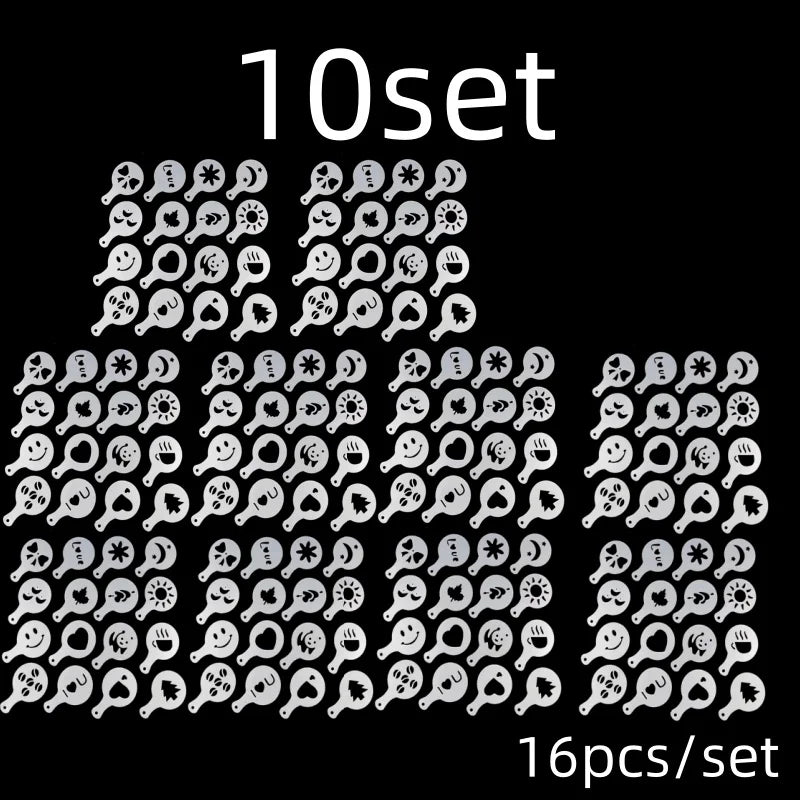 16Pcs/Set Coffee Mold Latte Cappuccino Barista Art Stencils Cake Duster Templates Coffee Accessories Milk Mold Coffe Decoration