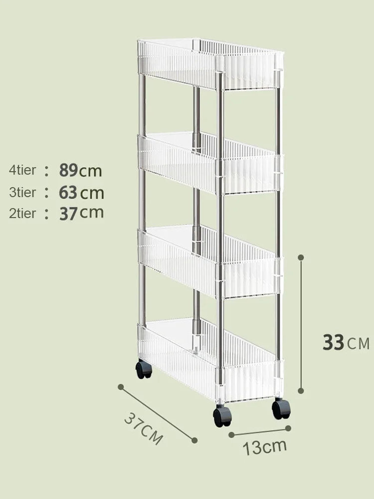 Clear Acrylic Trolley Rack Movable Rolling Utility Cart Narrow Gap Storage Rack with Wheels Bathroom Removable Shelf 2/3/4 Layer