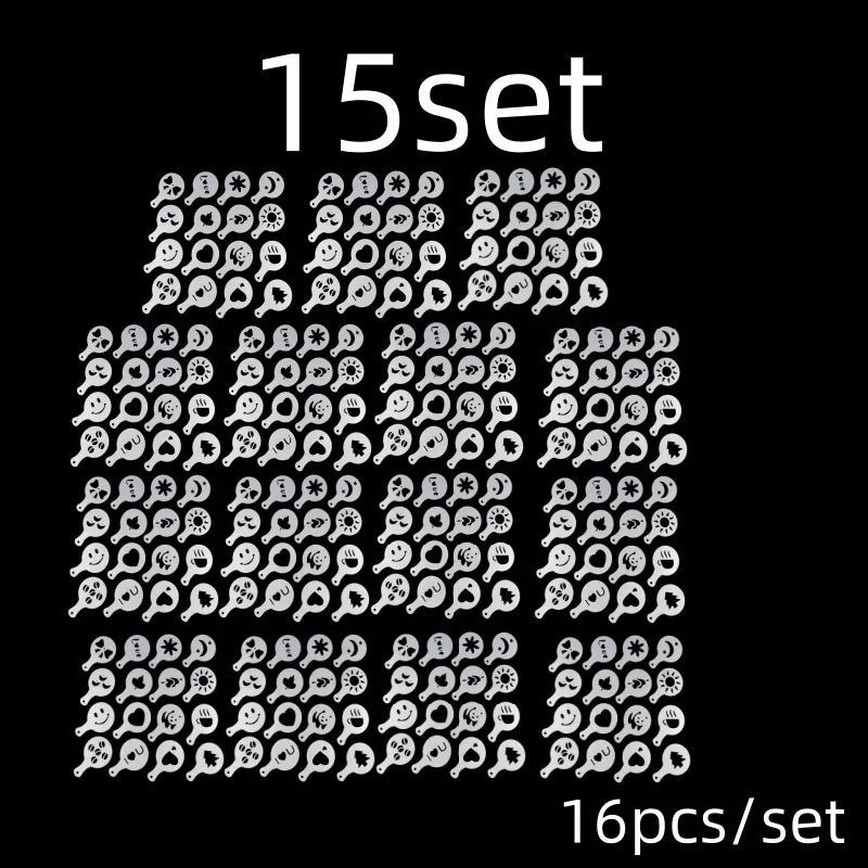16Pcs/Set Coffee Mold Latte Cappuccino Barista Art Stencils Cake Duster Templates Coffee Accessories Milk Mold Coffe Decoration