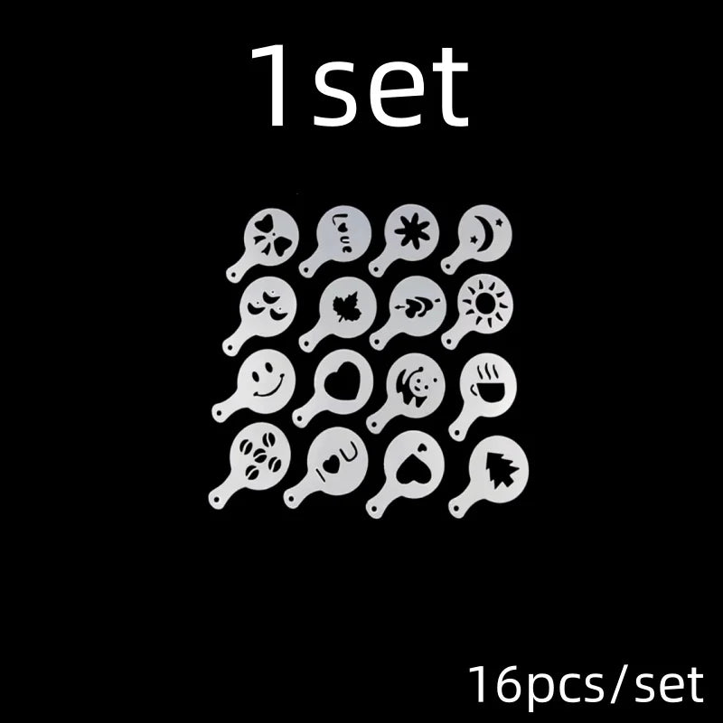 16Pcs/Set Coffee Mold Latte Cappuccino Barista Art Stencils Cake Duster Templates Coffee Accessories Milk Mold Coffe Decoration