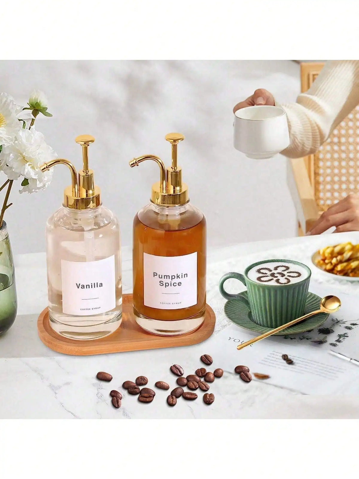 1pc Glass Syrup Bottles , Glass Bottle, Dispenser Pumps For Syrup, Oil, Lotion, Soap And Mouthwash, Suitable For Coffee Bar