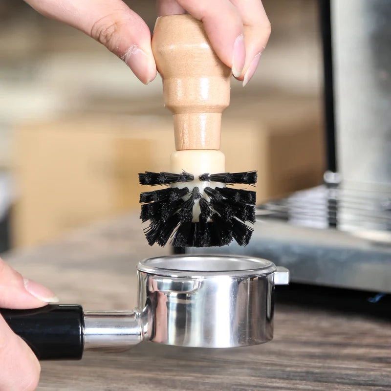 51/58MM Portafilter Cleaning Brush Professional Barista Espresso Coffee Cleaning Brush Tool with Wooden Handle