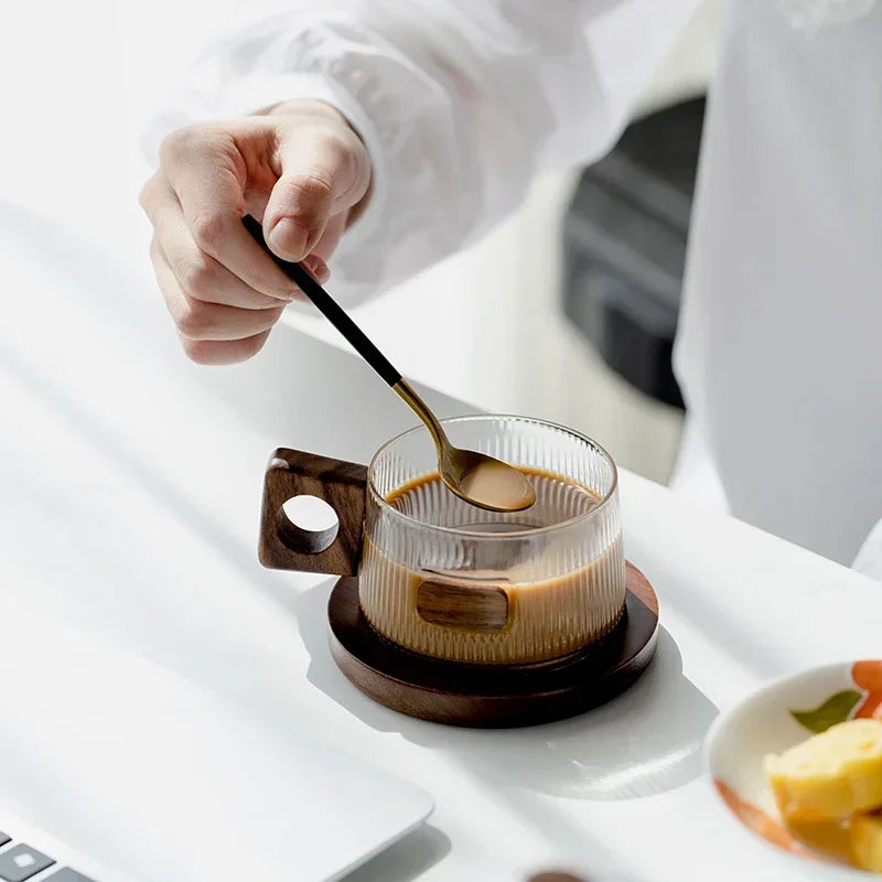 Coffee Cup Set Tea Cup 250ml Office Walnut  Wood Water Cup Casual Afternoon Tea Cup with Tray Spoon Coffee Cup