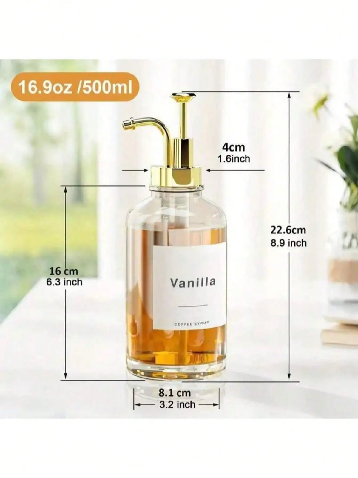 1pc Glass Syrup Bottles , Glass Bottle, Dispenser Pumps For Syrup, Oil, Lotion, Soap And Mouthwash, Suitable For Coffee Bar